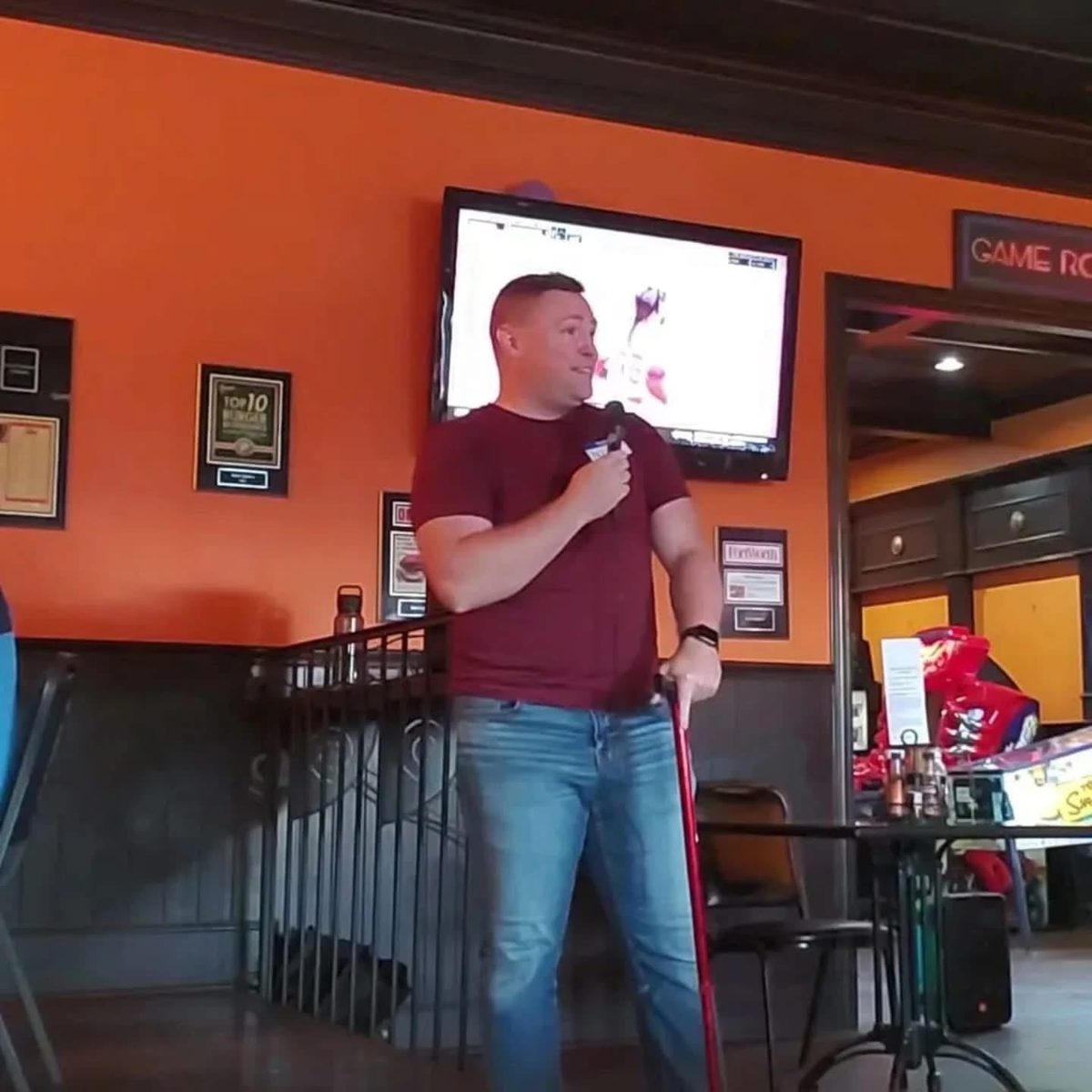 Nick Pappas addressing supporters at a campaign event.