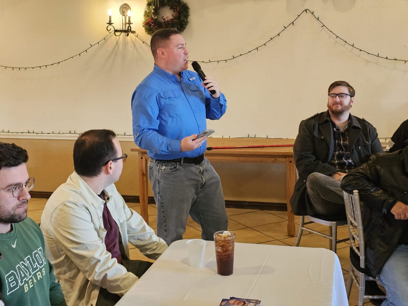 Nick Pappas speaking to a room of Denton County residents.